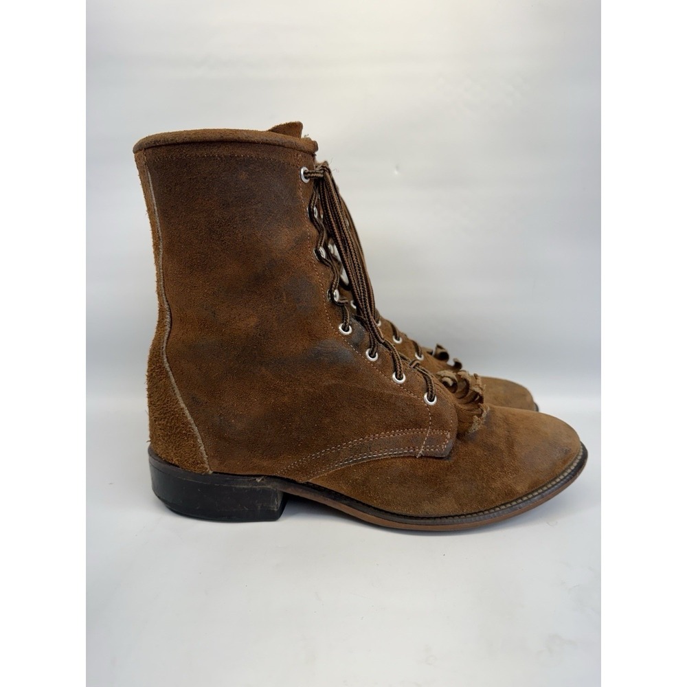 Vintage Laredo Granny Lace Up Roper Boots Suede Leather Western Heritage 8M - Picture 2 of 12